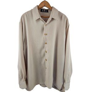 Alan Stewart Mens Shirt Size L Button Front Polyester Beige Casual Long Sleeve